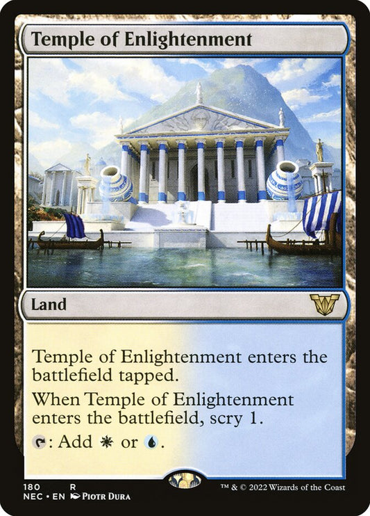 This Is An Image Of The Magic The Gathering Card Temple of Enlightenment From The Set Tarkir: Dragonstorm Commander - Designed By Artist Piotr Dura