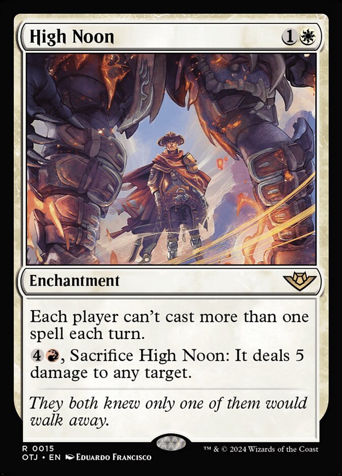 This Is An Image Of The Magic The Gathering Card High Noon From The Set Outlaws of Thunder Junction - Designed By Artist Eduardo Francisco