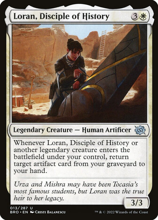 This Is An Image Of The Magic The Gathering Card Loran, Disciple of History From The Set The Brothers' War - Designed By Artist Cristi Balanescu