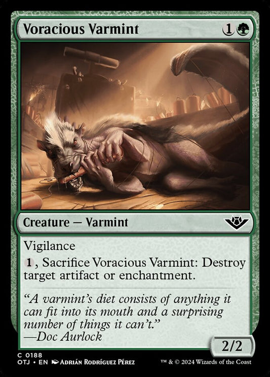 This Is An Image Of The Magic The Gathering Card Voracious Varmint From The Set Outlaws of Thunder Junction - Designed By Artist Adrián Rodríguez Pérez