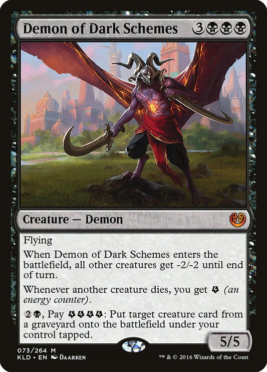 This Is An Image Of The Magic The Gathering Card Demon of Dark Schemes From The Set Kaladesh - Designed By Artist Daarken