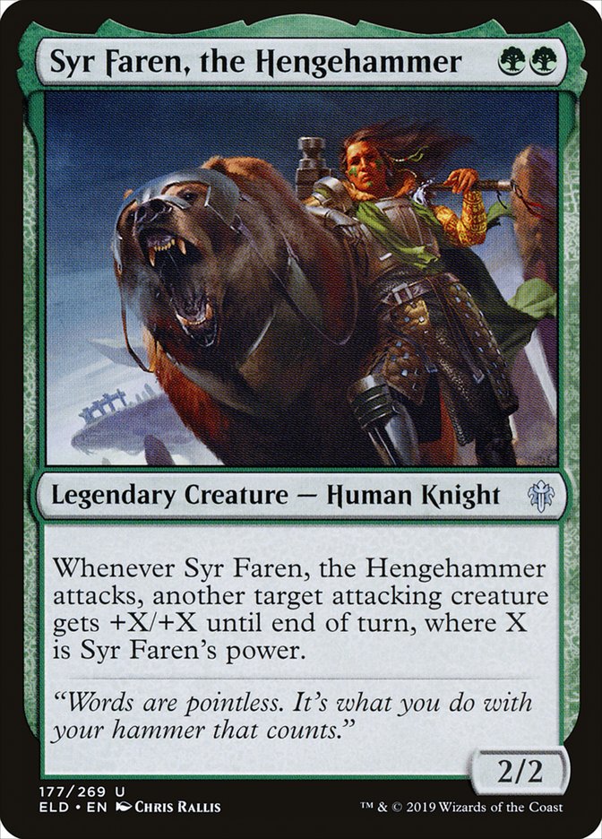 This Is An Image Of The Magic The Gathering Card Syr Faren, the Hengehammer From The Set Throne of Eldraine - Designed By Artist Chris Rallis