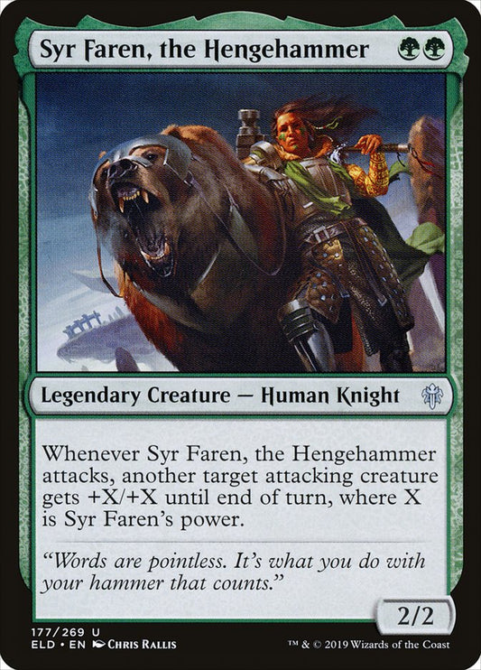 This Is An Image Of The Magic The Gathering Card Syr Faren, the Hengehammer From The Set Throne of Eldraine - Designed By Artist Chris Rallis