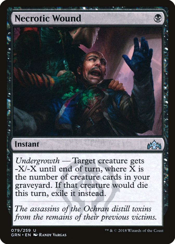 This Is An Image Of The Magic The Gathering Card Necrotic Wound From The Set Guilds of Ravnica - Designed By Artist Randy Vargas