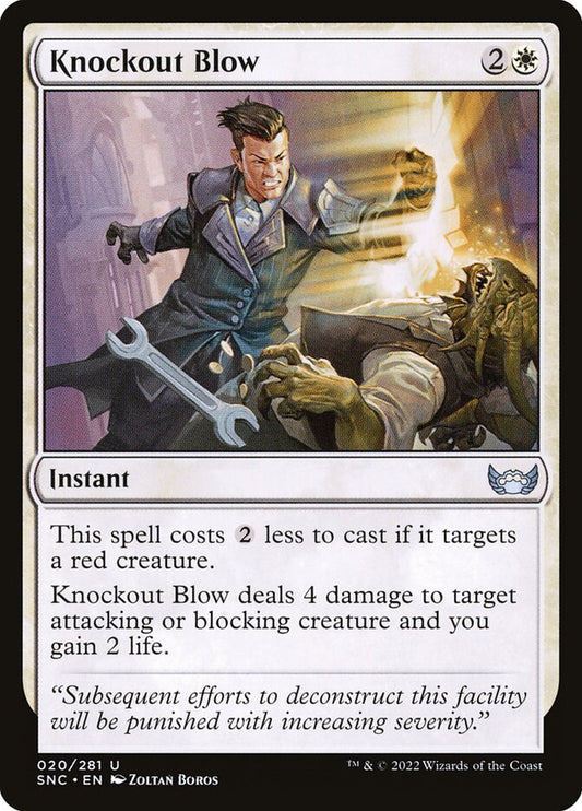 This Is An Image Of The Magic The Gathering Card Knockout Blow From The Set Streets of New Capenna - Designed By Artist Zoltan Boros