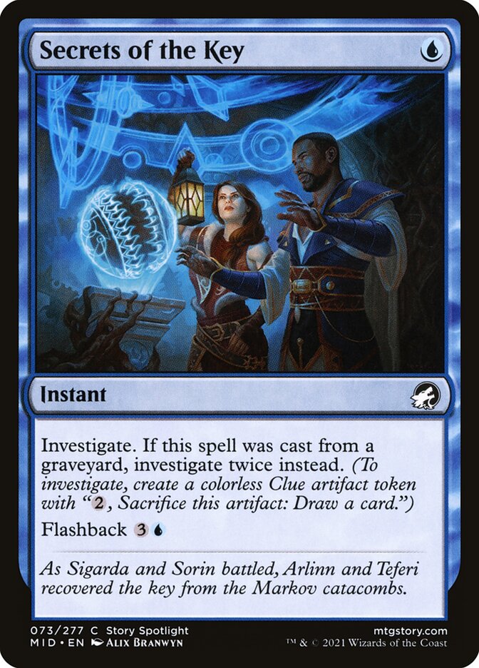 This Is An Image Of The Magic The Gathering Card Secrets of the Key From The Set Innistrad: Midnight Hunt - Designed By Artist Alix Branwyn