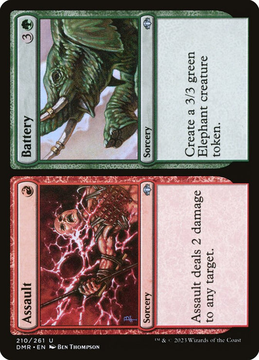 This Is An Image Of The Magic The Gathering Card Assault // Battery From The Set Dominaria Remastered - Designed By Artist Ben Thompson