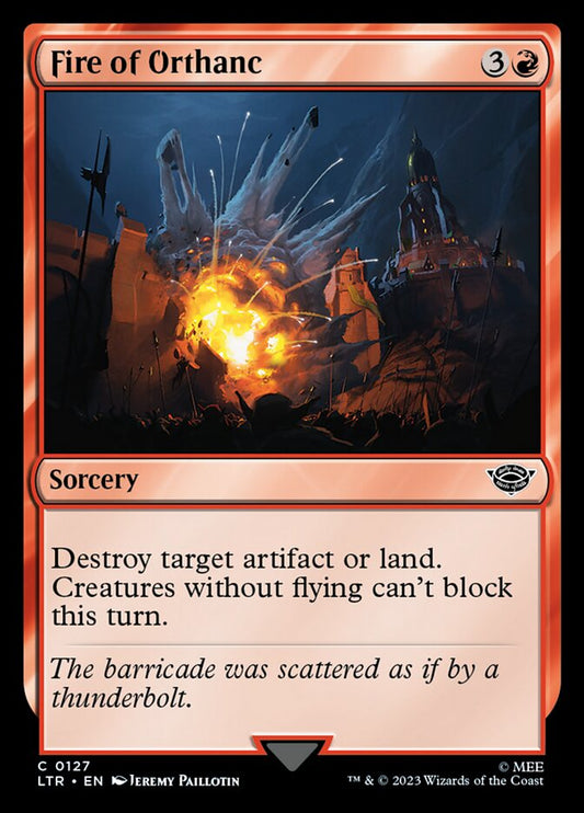 This Is An Image Of The Magic The Gathering Card Fire of Orthanc From The Set The Lord of the Rings: Tales of Middle-earth - Designed By Artist Jeremy Paillotin
