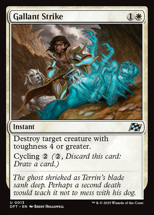 This Is An Image Of The Magic The Gathering Card Gallant Strike From The Set Aetherdrift - Designed By Artist Brent Hollowell