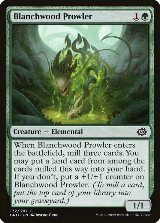 This Is An Image Of The Magic The Gathering Card Blanchwood Prowler From The Set The Brothers' War - Designed By Artist Justine Cruz