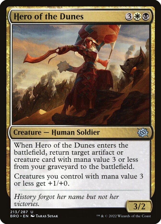 This Is An Image Of The Magic The Gathering Card Hero of the Dunes From The Set The Brothers' War - Designed By Artist Taras Susak