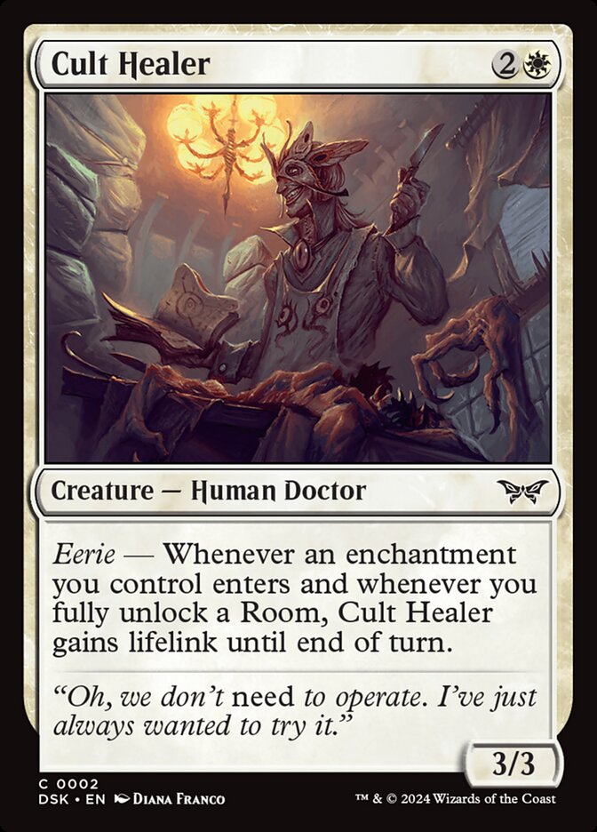This Is An Image Of The Magic The Gathering Card Cult Healer From The Set Duskmourn: House of Horror - Designed By Artist Diana Franco