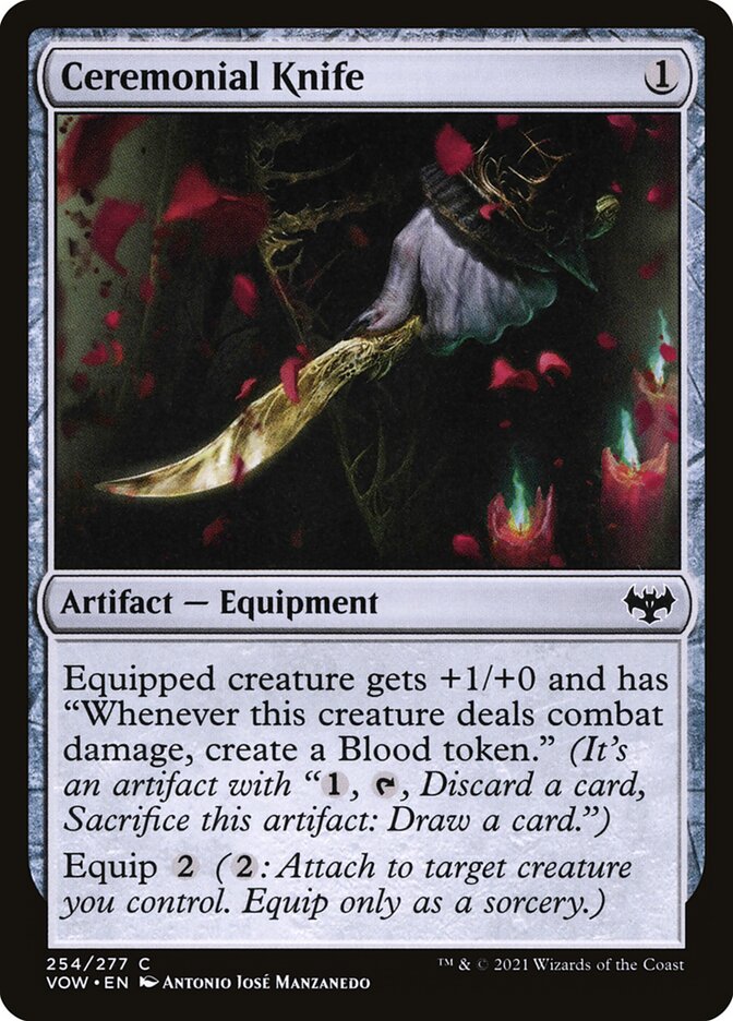 This Is An Image Of The Magic The Gathering Card Ceremonial Knife From The Set Innistrad: Crimson Vow - Designed By Artist Antonio José Manzanedo