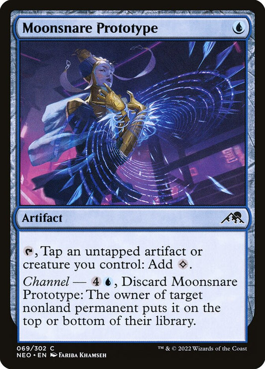 This Is An Image Of The Magic The Gathering Card Moonsnare Prototype From The Set Kamigawa: Neon Dynasty - Designed By Artist Fariba Khamseh