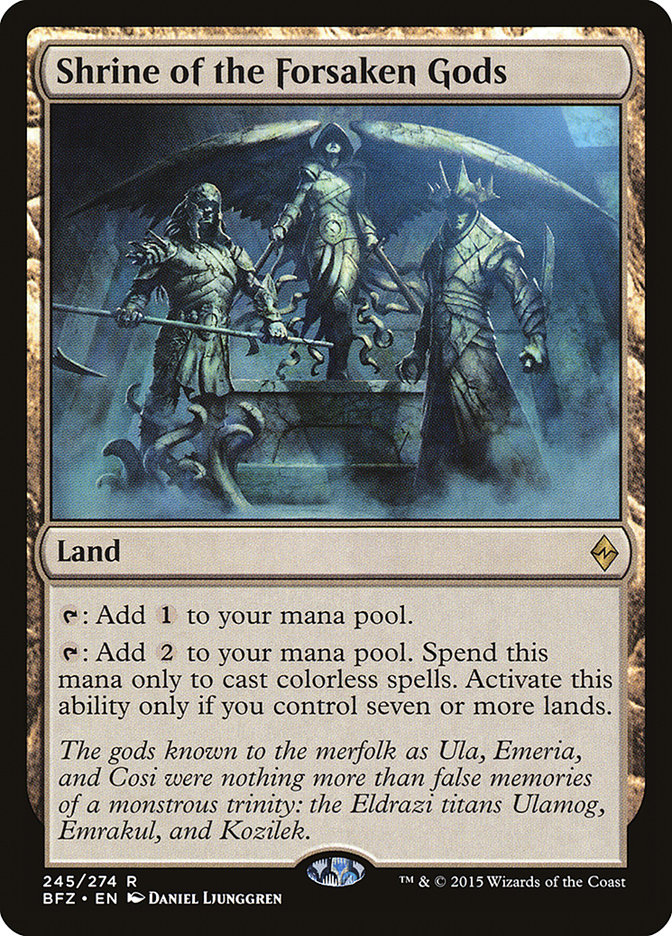 This Is An Image Of The Magic The Gathering Card Shrine of the Forsaken Gods From The Set Murders at Karlov Manor Commander - Designed By Artist Daniel Ljunggren