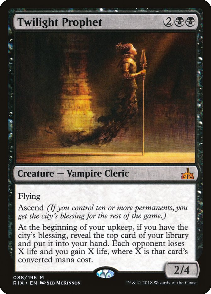 This Is An Image Of The Magic The Gathering Card Twilight Prophet From The Set Murders at Karlov Manor Commander - Designed By Artist David Astruga
