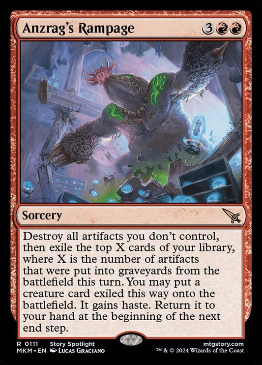 This Is An Image Of The Magic The Gathering Card Anzrag's Rampage From The Set Murders at Karlov Manor - Designed By Artist Lucas Graciano