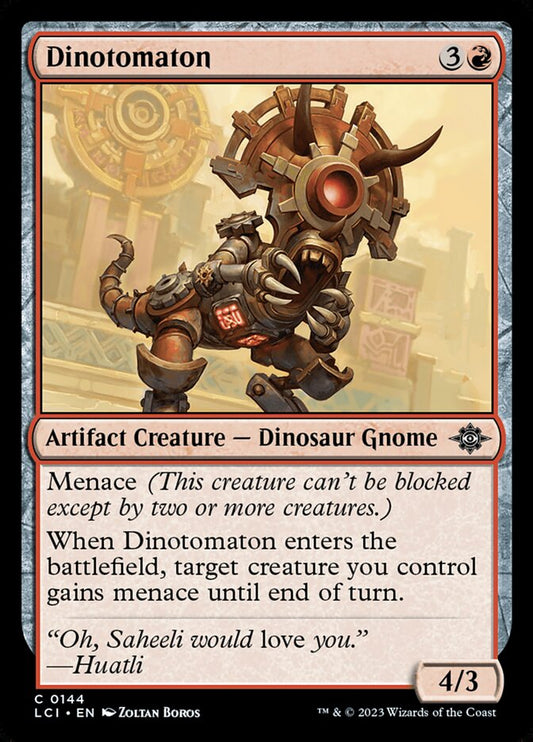 This Is An Image Of The Magic The Gathering Card Dinotomaton From The Set The Lost Caverns of Ixalan - Designed By Artist Zoltan Boros