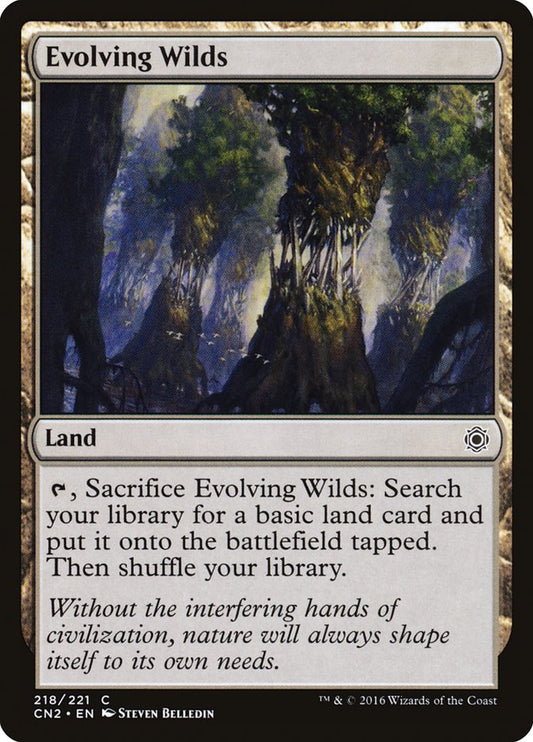 This Is An Image Of The Magic The Gathering Card Evolving Wilds From The Set Tarkir: Dragonstorm - Designed By Artist Leon Tukker