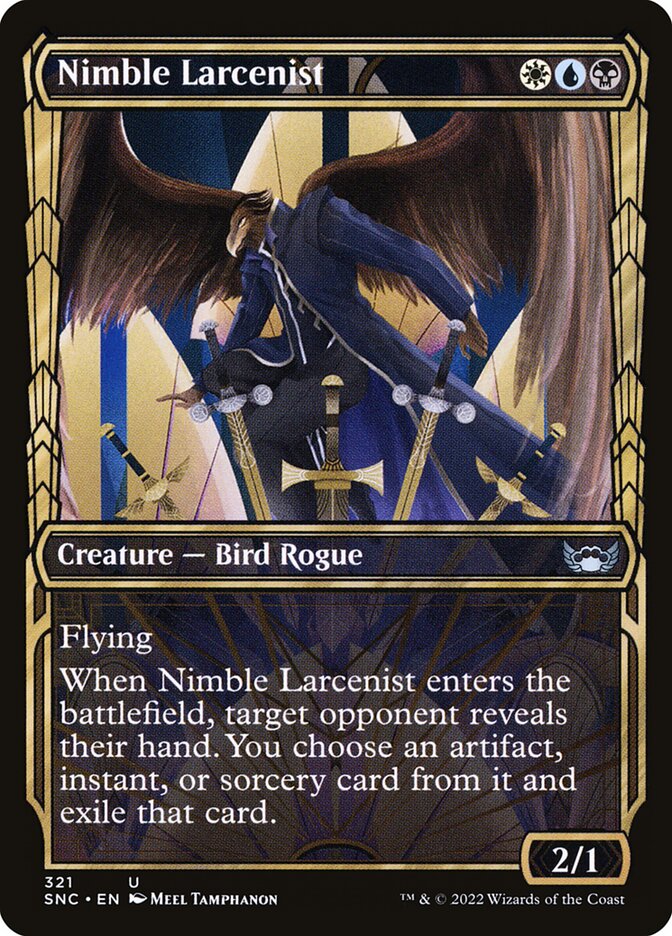 This Is An Image Of The Magic The Gathering Card Nimble Larcenist From The Set Streets of New Capenna - Designed By Artist Volkan Baǵa