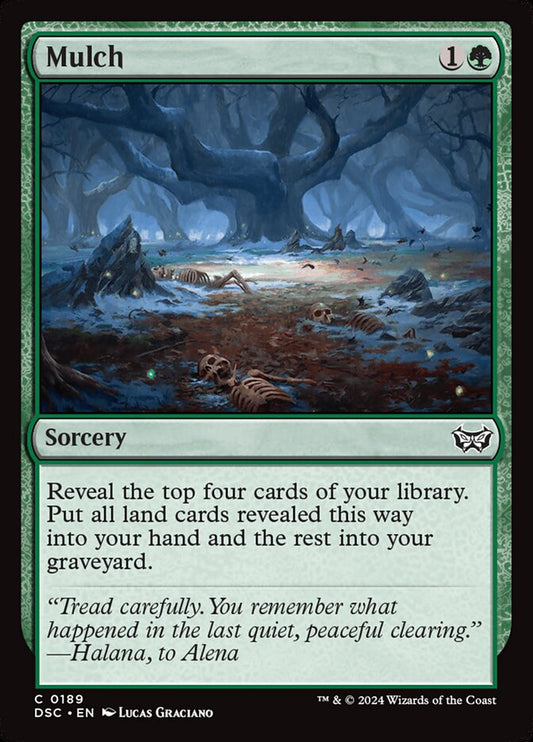 This Is An Image Of The Magic The Gathering Card Mulch From The Set Duskmourn: House of Horror Commander - Designed By Artist Lucas Graciano