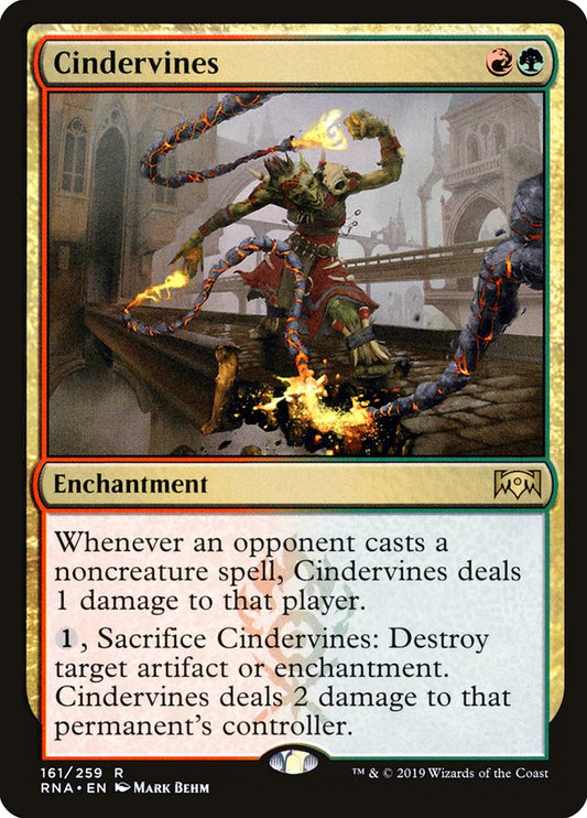 This Is An Image Of The Magic The Gathering Card Cindervines From The Set Ravnica Remastered - Designed By Artist Mark Behm