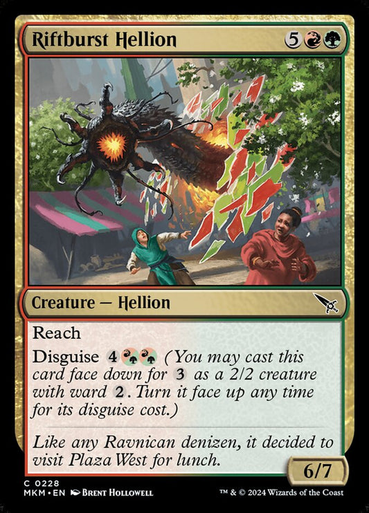 This Is An Image Of The Magic The Gathering Card Riftburst Hellion From The Set Murders at Karlov Manor - Designed By Artist Brent Hollowell