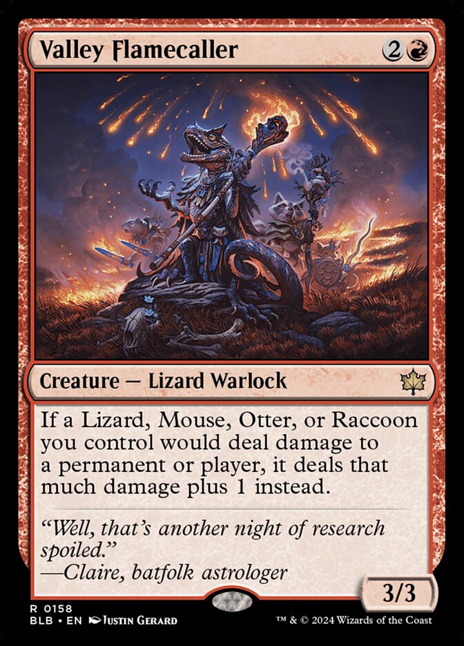 This Is An Image Of The Magic The Gathering Card Valley Flamecaller From The Set Bloomburrow - Designed By Artist Justin Gerard