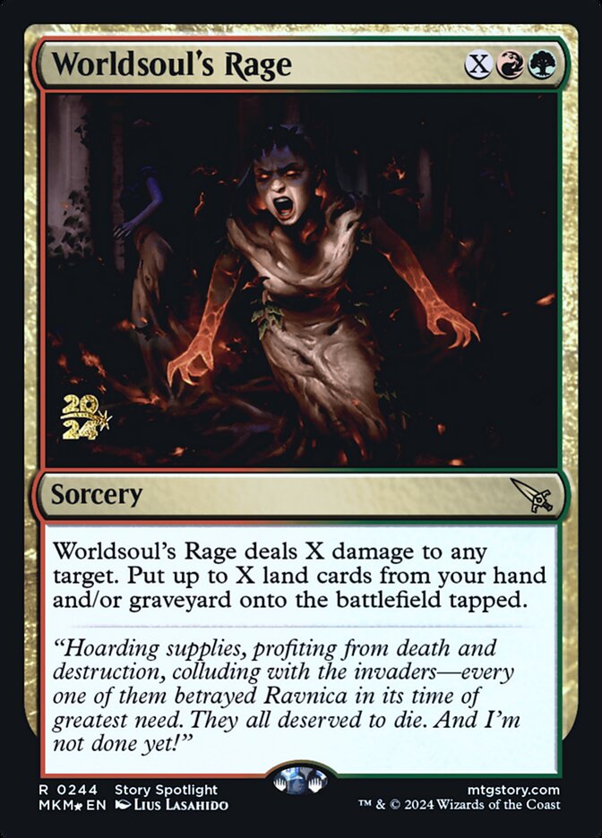 This Is An Image Of The Magic The Gathering Card Worldsoul's Rage From The Set Murders at Karlov Manor - Designed By Artist Lius Lasahido