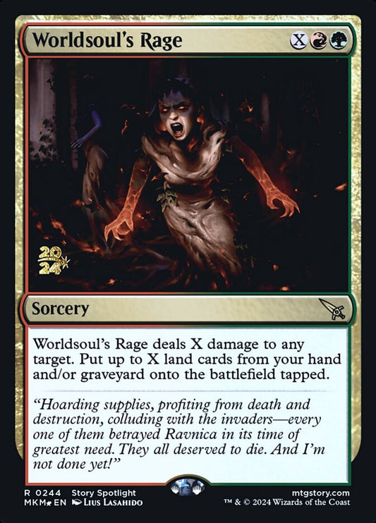 This Is An Image Of The Magic The Gathering Card Worldsoul's Rage From The Set Murders at Karlov Manor - Designed By Artist Lius Lasahido