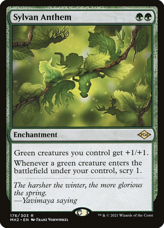 This Is An Image Of The Magic The Gathering Card Sylvan Anthem From The Set Modern Horizons 2 - Designed By Artist Franz Vohwinkel
