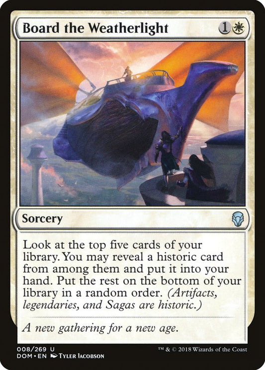 This Is An Image Of The Magic The Gathering Card Board the Weatherlight From The Set Dominaria - Designed By Artist Tyler Jacobson