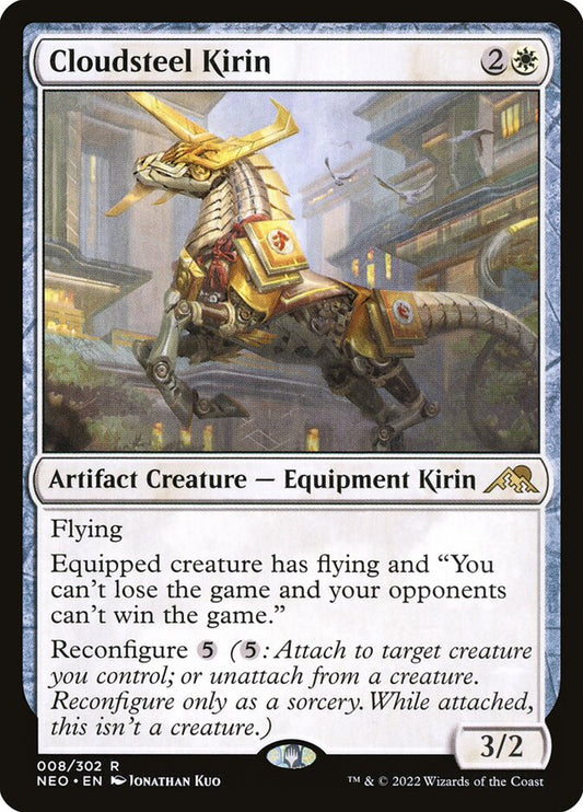 This Is An Image Of The Magic The Gathering Card Cloudsteel Kirin From The Set Kamigawa: Neon Dynasty - Designed By Artist Jonathan Kuo