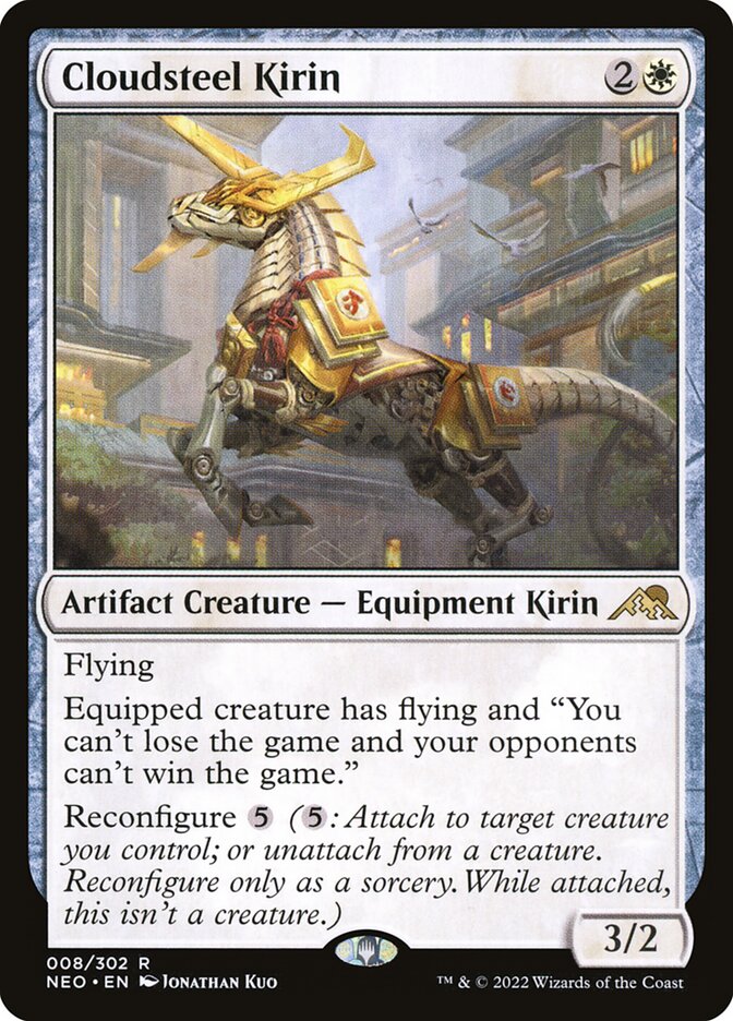 This Is An Image Of The Magic The Gathering Card Cloudsteel Kirin From The Set Kamigawa: Neon Dynasty - Designed By Artist Jonathan Kuo