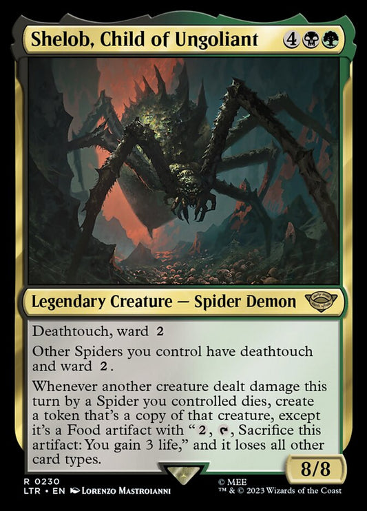 This Is An Image Of The Magic The Gathering Card Shelob, Child of Ungoliant From The Set The Lord of the Rings: Tales of Middle-earth - Designed By Artist Lorenzo Mastroianni