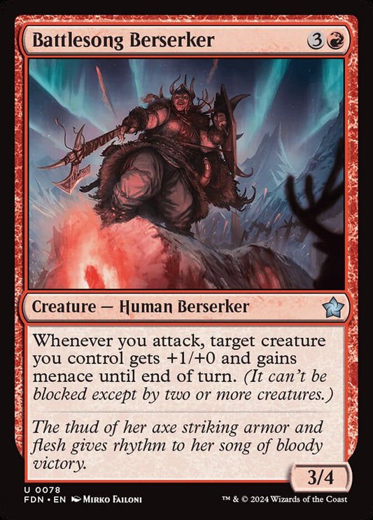 This Is An Image Of The Magic The Gathering Card Battlesong Berserker From The Set Foundations - Designed By Artist Mirko Failoni