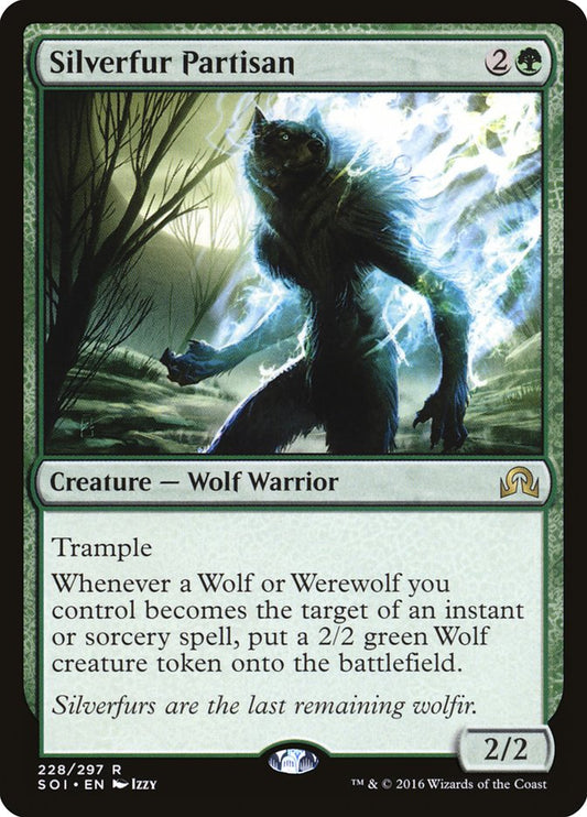 This Is An Image Of The Magic The Gathering Card Silverfur Partisan From The Set Shadows over Innistrad - Designed By Artist Izzy