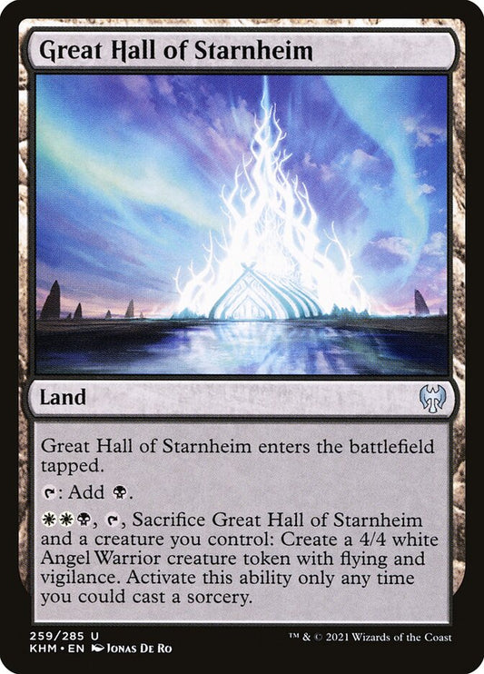 This Is An Image Of The Magic The Gathering Card Great Hall of Starnheim From The Set Kaldheim - Designed By Artist Jonas De Ro