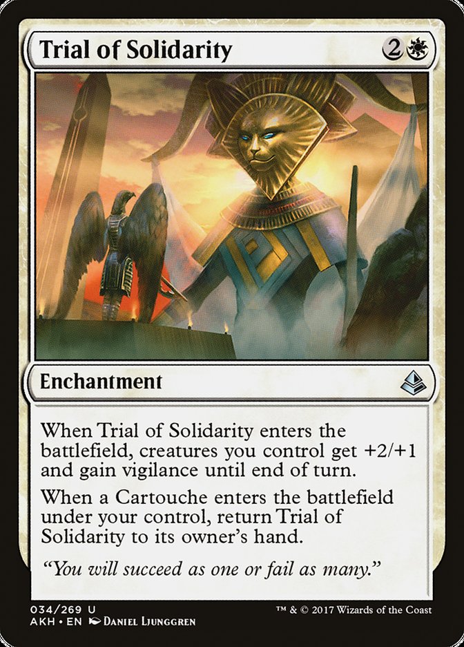 This Is An Image Of The Magic The Gathering Card Trial of Solidarity From The Set Amonkhet - Designed By Artist Daniel Ljunggren