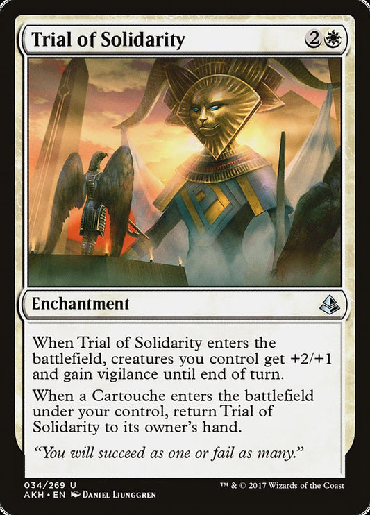 This Is An Image Of The Magic The Gathering Card Trial of Solidarity From The Set Amonkhet - Designed By Artist Daniel Ljunggren