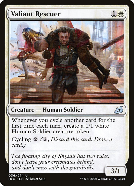 This Is An Image Of The Magic The Gathering Card Valiant Rescuer From The Set Ikoria: Lair of Behemoths - Designed By Artist Bram Sels