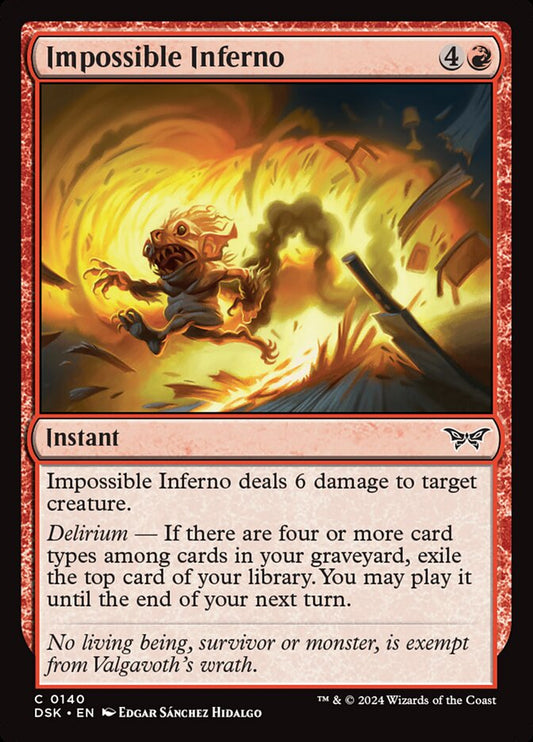 This Is An Image Of The Magic The Gathering Card Impossible Inferno From The Set Duskmourn: House of Horror - Designed By Artist Edgar Sánchez Hidalgo