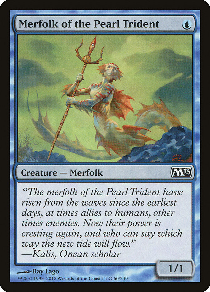 This Is An Image Of The Magic The Gathering Card Merfolk of the Pearl Trident From The Set Magic 2013 - Designed By Artist Ray Lago