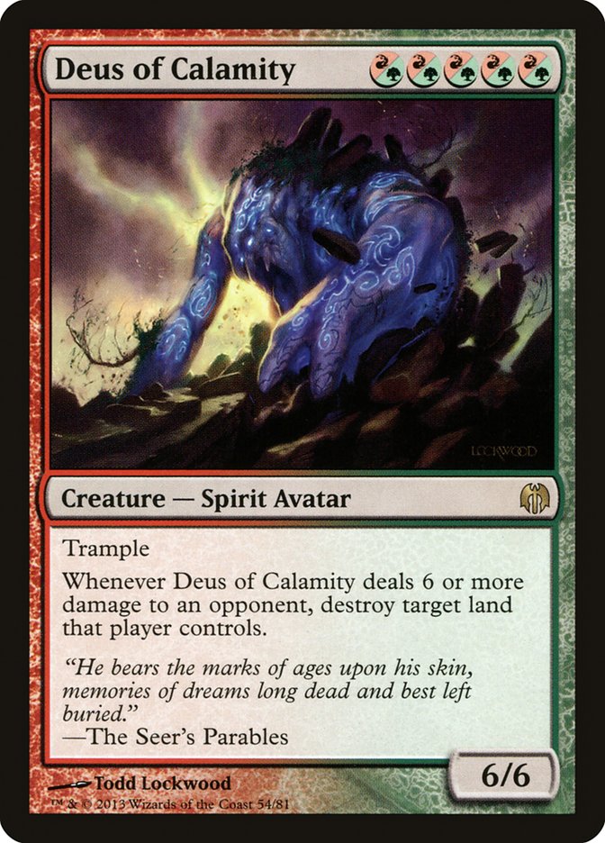This Is An Image Of The Magic The Gathering Card Deus of Calamity From The Set Duel Decks: Heroes vs. Monsters - Designed By Artist Todd Lockwood