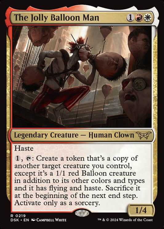 This Is An Image Of The Magic The Gathering Card The Jolly Balloon Man From The Set Duskmourn: House of Horror - Designed By Artist Campbell White