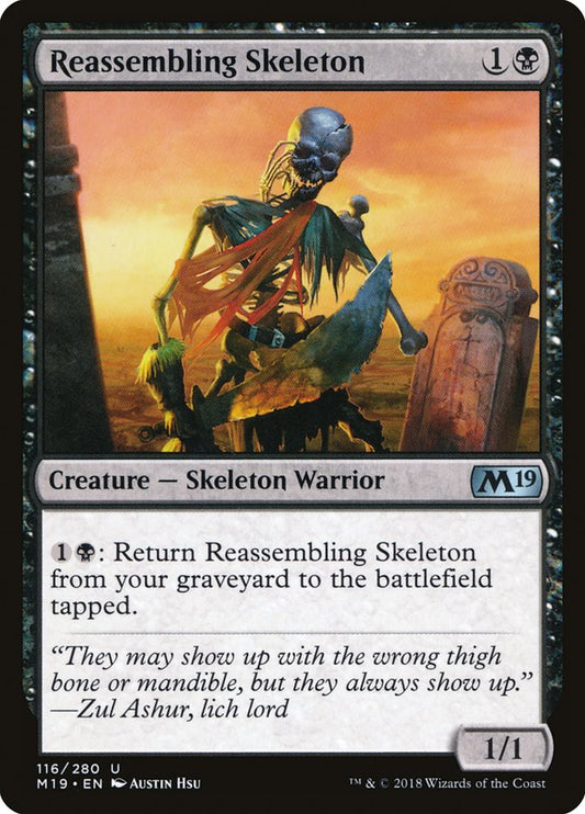This Is An Image Of The Magic The Gathering Card Reassembling Skeleton From The Set Tarkir: Dragonstorm Commander - Designed By Artist Austin Hsu
