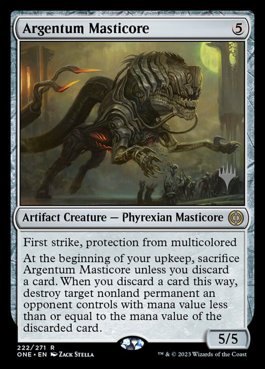This Is An Image Of The Magic The Gathering Card Argentum Masticore From The Set Phyrexia: All Will Be One - Designed By Artist Zack Stella