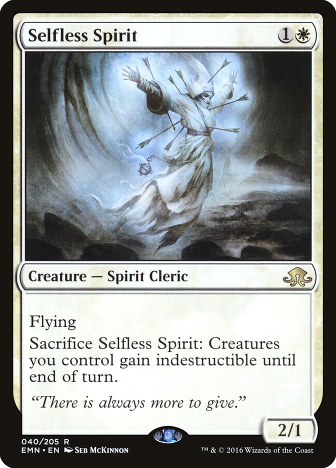 This Is An Image Of The Magic The Gathering Card Selfless Spirit From The Set Tarkir: Dragonstorm Commander - Designed By Artist Seb McKinnon