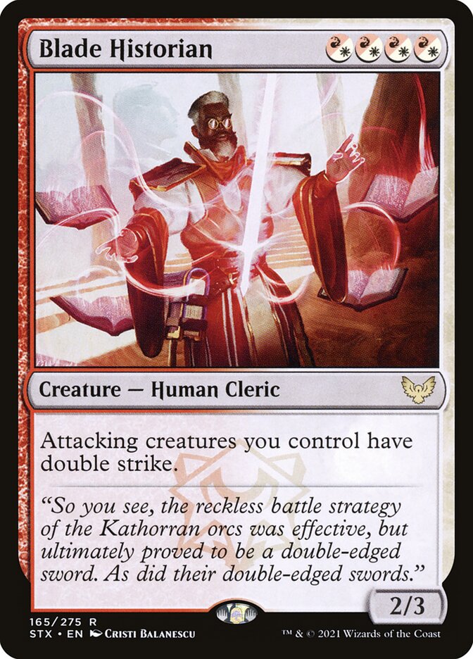 This Is An Image Of The Magic The Gathering Card Blade Historian From The Set Strixhaven: School of Mages - Designed By Artist Cristi Balanescu