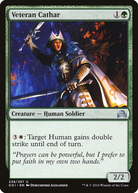 This Is An Image Of The Magic The Gathering Card Veteran Cathar From The Set Shadows over Innistrad - Designed By Artist Deruchenko Alexander